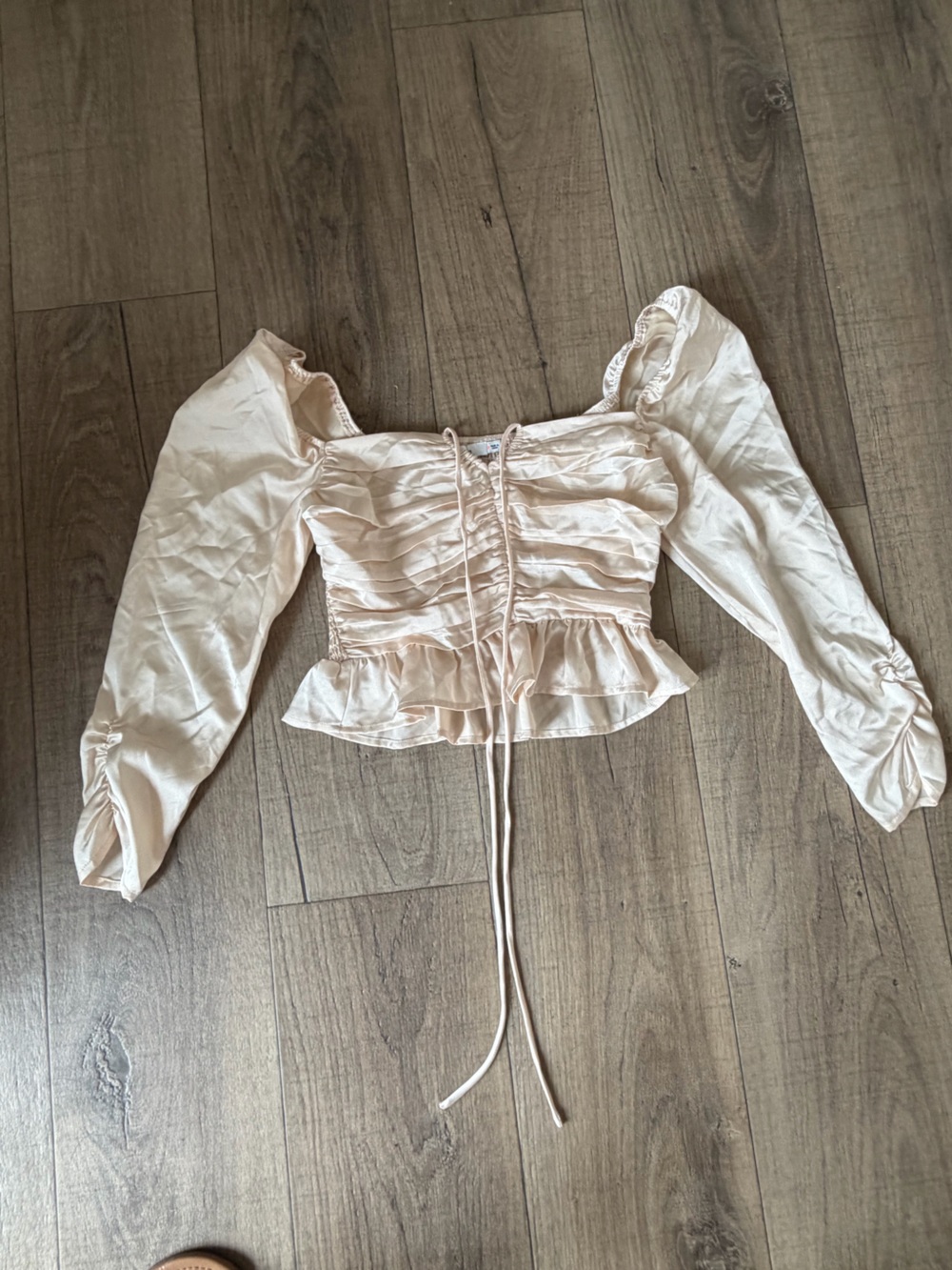 Lush Cream Ruched Peplum Long Sleeve Top